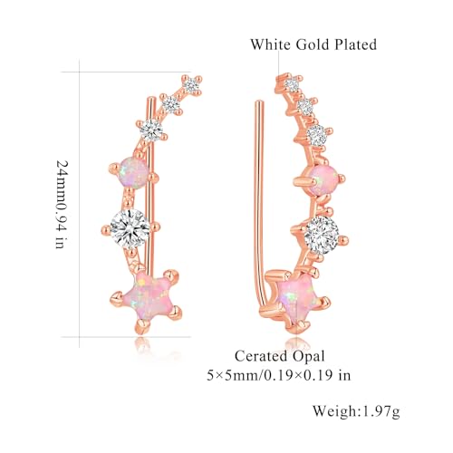 CiNily Star Opal Ear Cuffs Climber Earrings, 14K Gold CZ Ear Crawler Earrings for Women Small Cartilage Stud Earrings Fashion Hypoallergenic Jewelry Christmas Day Gifts, White Gold, Rose Gold - color: Rose Gold-Pink Opal, size: Star Opal