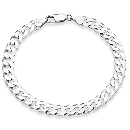 Miabella Italian Solid Diamond-Cut Cuban Link Curb Chain Bracelet for Men Women, Made in Italy - style: Length 8 Inches (men's average length)