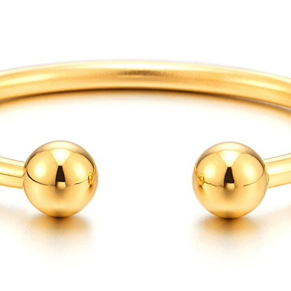 COOLSTEELANDBEYOND Elastic Adjustable Stainless Steel Ball Cuff Bangle Bracelet for Men Women Polished - color: Metal Color:Gold