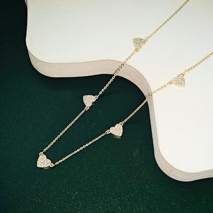 Luxval Diamond Pendant Gold Necklace for Women，Dainty 18k Gold Plated Choker Necklaces Simple Gold Jewelry Gifts for Women - color: Gold-5 CZ heart