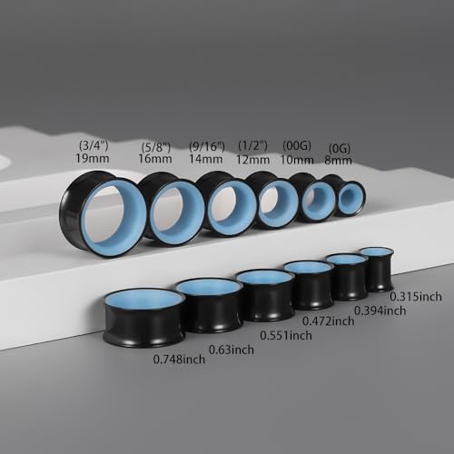 DOEARKO 2Pcs Stainless Steel Outer Ring & PLA Inner Plug Ear Gauges (2g/6mm - 1"/25mm) Hypoallergenic Double Material for Stretched Ears Lightweight Breathable Plugs - color: B&BU, size: 16mm(5/8")