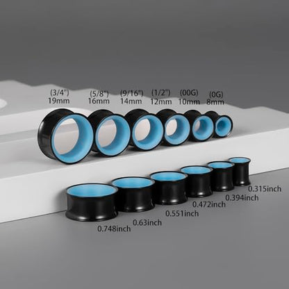DOEARKO 2Pcs Stainless Steel Outer Ring & PLA Inner Plug Ear Gauges (2g/6mm - 1"/25mm) Hypoallergenic Double Material for Stretched Ears Lightweight Breathable Plugs - color: B&BU, size: 12mm(1/2")