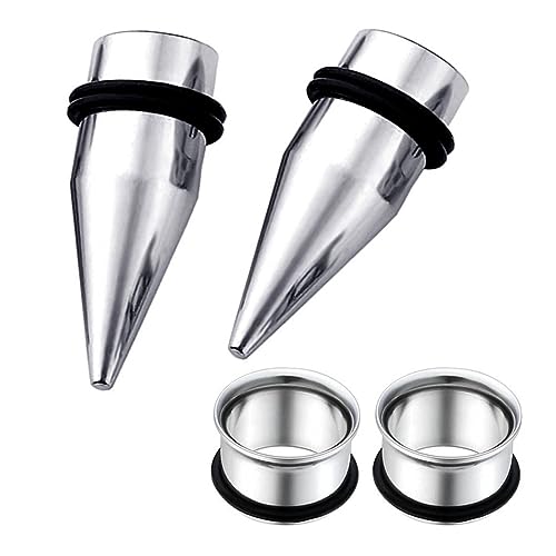 HEKEUOR 4 Piece 316l Steel Tapers and Tunnels Ear Stretching Kit Gauges Gauging Plugs Choose 1g 7/16 1/2 9/16 00g-14g - style: 9/16"(14MM) Silver