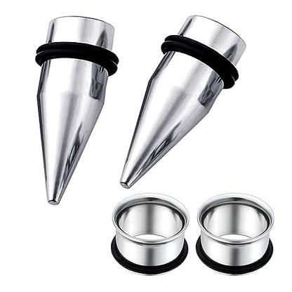HEKEUOR 4 Piece 316l Steel Tapers and Tunnels Ear Stretching Kit Gauges Gauging Plugs Choose 1g 7/16 1/2 9/16 00g-14g - style: 9/16"(14MM) Silver