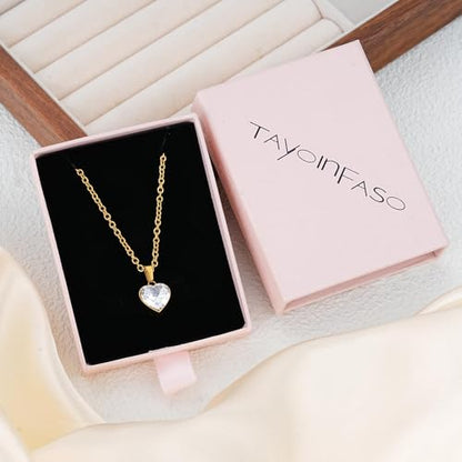 Birthstone Layered Pendant Paperclip Necklace 18k Gold Plated Heart Choker Chain Necklace Emerald Cut Jewelry Birthday Gift for Women - color: Heart Diamond