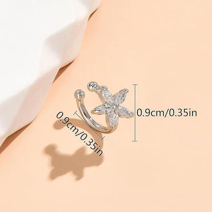 Ear Cuff Earrings for Women Non Piercing Faux Earring Cuff Rose Gold Earring Cuffs Non Pierced - color: Silver flower ear cuff