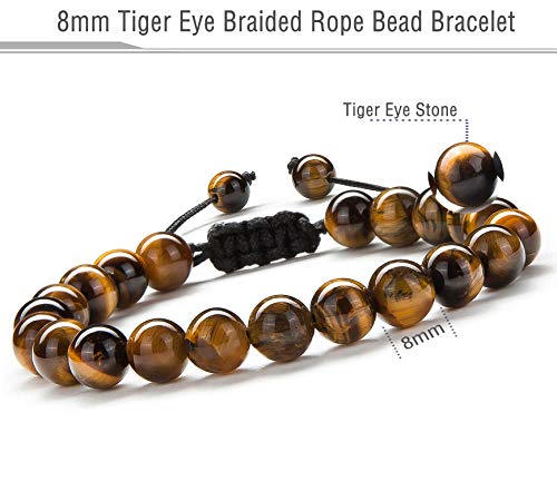 Men Women 8mm Tiger Eye Stone Beads Bracelet - color: Tiger Eye Stone-21018