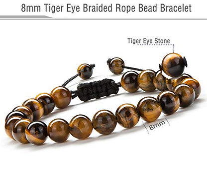Men Women 8mm Tiger Eye Stone Beads Bracelet - color: Tiger Eye Stone-21018