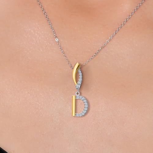 Gem Stone King Initial Pendant Necklace Letter A to Z Alphabet | 10K Yellow Gold and 925 Sterling Silver | White Lab Grown Diamond | Gift Women Mother's Day Wife Mom Girlfriend Anniversary Birthday | - style: Initial D