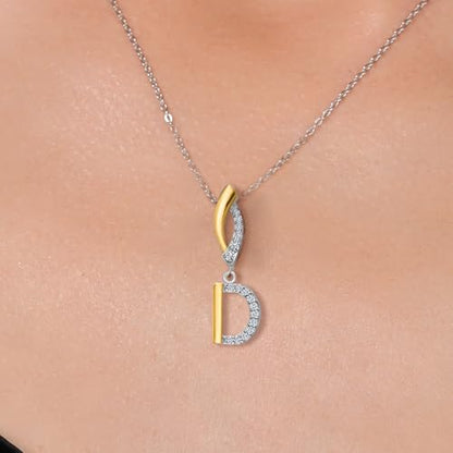 Gem Stone King Initial Pendant Necklace Letter A to Z Alphabet | 10K Yellow Gold and 925 Sterling Silver | White Lab Grown Diamond | Gift Women Mother's Day Wife Mom Girlfriend Anniversary Birthday | - style: Initial D