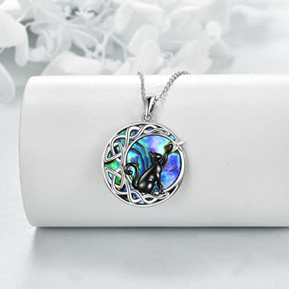 925 Sterling Silver Moon Black Cat Necklace for Women Cat Jewelry - style: C-Black Cat Abalone Necklace