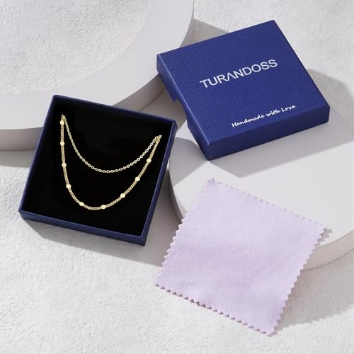 Turandoss Gold Layered Necklaces for Women Dainty 14K Gold Plated Chain Set | Stack Cuban Link Chain Necklace Personalized Lip Satellite Flat Curb Link Necklaces for Women Trendy Set - color: Link/Flat Curb Chain