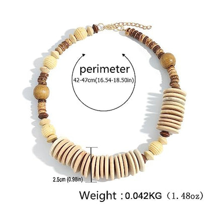COLORFUL BLING Natural Chunky Wooden Beads Statement Necklace Boho African Tribal Collar Choker Bib Necklace Hippie Vacation Jewelry for Unisex Men Women - color: mix big