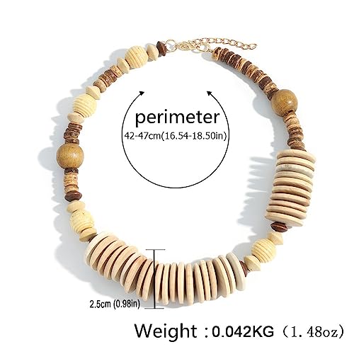 COLORFUL BLING Natural Chunky Wooden Beads Statement Necklace Boho African Tribal Collar Choker Bib Necklace Hippie Vacation Jewelry for Unisex Men Women - color: mix big