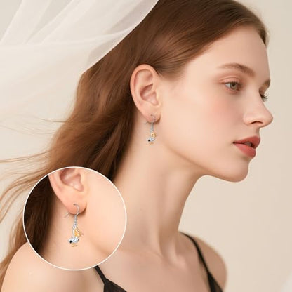 S925 Sterling Silver Cute Bird Earrings for Women Jewelry - color: White-Pelican