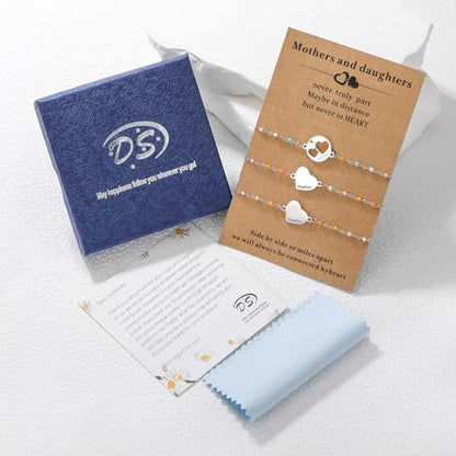 DS Mother Daughter Matching Bracelets,Adjustable Stainless Steel Gift Set | mother’s Day & Birthday Gift Box,Heart Charm,Mommy & Me Style,18K Gold Plated,Hypoallergenic,Daily Wear,Fits Women Teen Girls - color: Silver-5