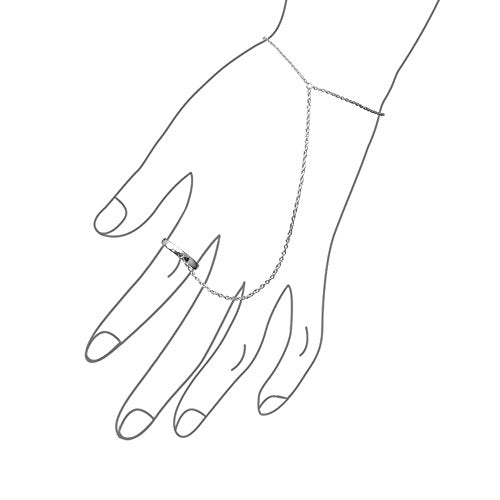 Delicate Hand Chain Ring & Bracelet .925 Sterling Silver 14K Gold Plated - color: Silver