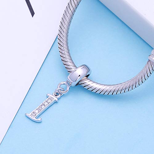925 Sterling Silver Letter Charms Fits Pandora Bracelets, Gift for Women | A-Z Alphabet Initial Charm with CZ,Great gift for Christmas, Valentine's Day, Mother's Day. - color: I