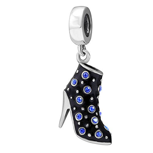 Black High Heel Dangle Charms 925 Sterling Silver Birthstone Gifts Charm for Her Pandora Bracelet - color: Sapphire