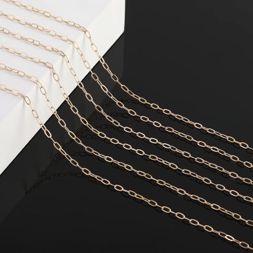 KYUNHOO 32.8FT/10M KC Gold Plated Iron Jewelry Making Chains Small Paperclip Chain Spool on Roll for Craft Making with Lobster Clasps and Jump Rings - color: Thin Paperclip Gold