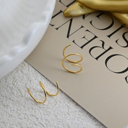 Sterling Silver Double Twist Hoop Earrings Tiny Spiral Second Hole Earrings Cartilage Double Hoop Piercing Earrings for Women Trendy -Silver & Gold - color: Gold