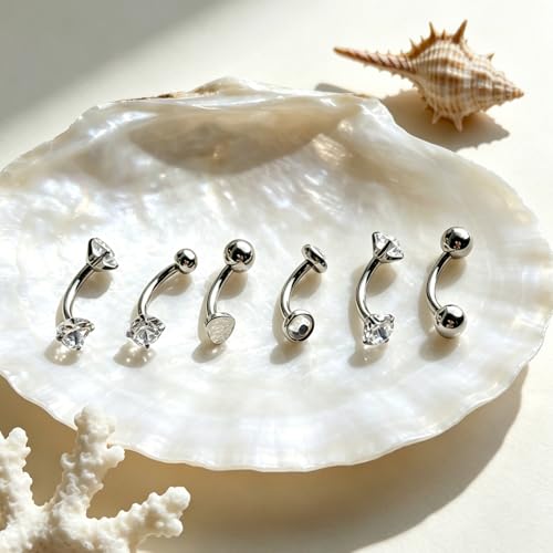 G23 Titanium Rook Piercing jewelry 16G Eyebrow Rings Curved Navel Barbell | Internally Threaded Dainty Helix Earrings Curved Barbell Small Belly Button Rings for Women - color: F, size: Length:10mm