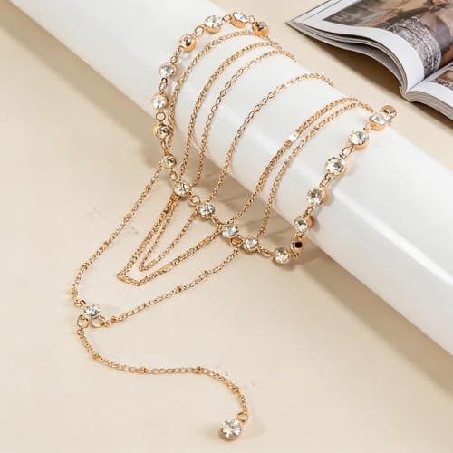 Necklace for Women, Dainty Long 14K Gold Y-Shaped Necklace Jewelry Trendy Beaded Layered Chain Drop Necklaces Jewelry Women Gifts - style: Rhinestone Pendant