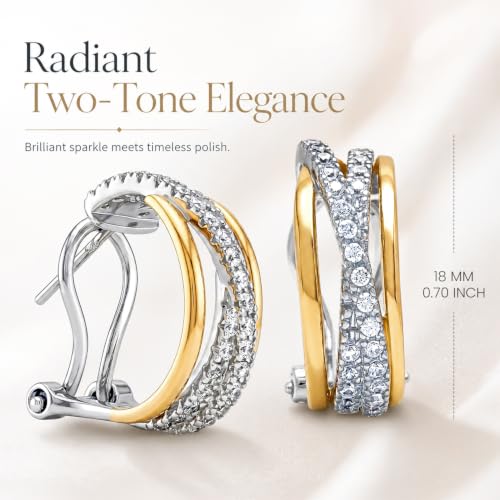LeCalla 925 Sterling Silver Omega Back Stud Earrings for Women | Classic Pierced Omega Closure Earring | Earring Jewelry Gift for Her, Wife or Girlfriend | Daily Wear & Special Occasion Earring - color: Two-Tone Crossover