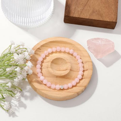 Raicegs 4 6 8MM Beaded Bracelets Healing Crystal Bracelet for Women Men Natural Stone Handmade Stretch Bracelet Reiki Spiritual Jewelry - color: Rose Quartz, size: 6mm