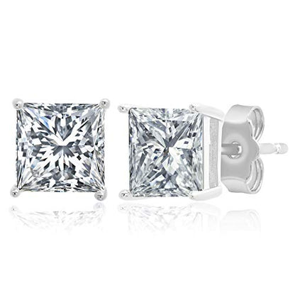 MAX + STONE Plated Sterling Silver Cubic Zirconia Stud Earrings (Round & Princess) - size: 6MM, style: Princess