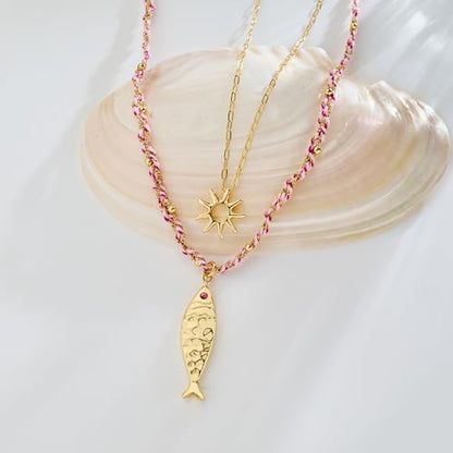 Shell Necklaces for Women Trend Boho Scarf Necklaces Ocean Mermaid Conch Seashell Necklace Summer Gold Fish Necklace Fashion Beach Jewelry - color: Sun fish necklace