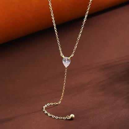 Lariat Gold Necklaces for Women Trendy Dainty Long Necklace 14k Gold Plated/Silver Layered Drop Beaded Chain Necklaces Y-shaped Pendant Necklace Simple Gold Jewelry Gifts - color: Pear CZ-Gold