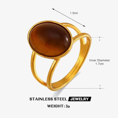 Tiger Eye Ring for Women, 18K Gold Plated Stainless Steel Signet Rings Non Tarnish Statement Jewelry Birthday Gifts