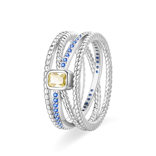 KUNSIR 925 Silver Cubic Zirconia Ring Size 7-9 Wedding Band Sterling Silver Eternity Ring Modern Style - style: Wide Band Yellow Diamond Ring