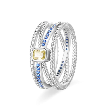 KUNSIR 925 Silver Cubic Zirconia Ring Size 7-9 Wedding Band Sterling Silver Eternity Ring Modern Style - style: Wide Band Yellow Diamond Ring
