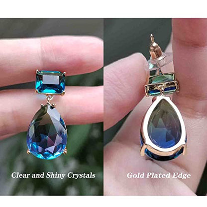 Crystal Earrings CXUEMH Teardrop Earrings for Women Blue and Green Dangle Earrings Elegant Earrings for Prom Emerald Green Earrings Formal Jewelry Crystal Drop Earrings - color: Style B