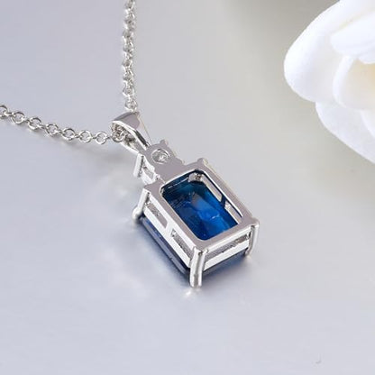 CiNily Rectangular Crystal Necklace for Women Trendy, Pendant Necklace with Chain 14K White Gold | Gold Plated Multicolor Birthstone Pendant Necklaces Boho Jewelry for Christmas Birthday Wedding - color: Silver-Navy Blue cz
