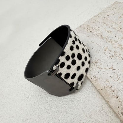 Leather Bracelet for Women Black Leather Golden Bracelet Bangle Chunky Leather Wrap Bracelet for Women Statement Jewelry Gift - style: Horse Hair Leather Bracelet-Dotted