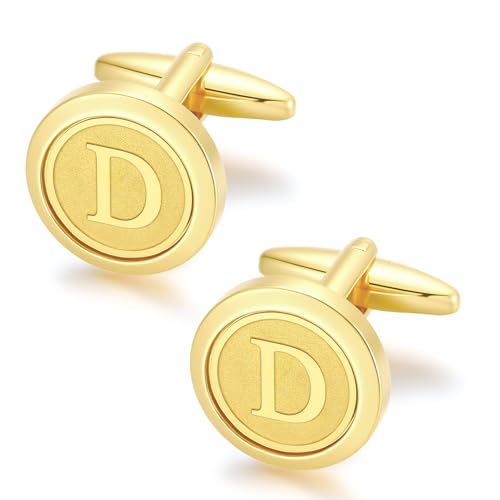 GWD Initial Cufflinks for Men Classic Cuff links Mens Letter Shirts CuffLinks Wedding Gift - color: D