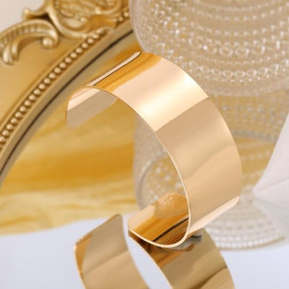 BOMAIL 2PCS Cuff Bangle Bracelets for Women | 14k Gold Sliver Plated,Adjustable,Wide Bangles,Wrist Wrap Cuff,Gold Bracelets Jewelry Gift - color: Gold-1