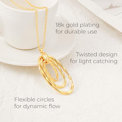 PEARLADA 18k Gold Plated Chain Long Necklace, Boho Sweater Necklace for Women, Geometric Pendant Y Necklace - color: Circles