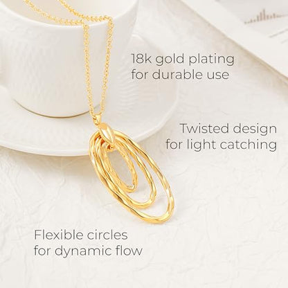 PEARLADA 18k Gold Plated Chain Long Necklace, Boho Sweater Necklace for Women, Geometric Pendant Y Necklace - color: Circles