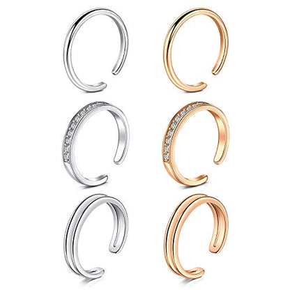 MODRSA Toe Rings for Women Toe Rings and Anklets for Women Toe Ring Adjustable Toe Rings Silver Rose Gold - color: A- 6pcs toe rings- silver +rose gold