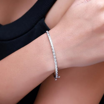Classic Plain Design & 7 inch Bangle Bracelet for Women | Metal: Sterling Silver|Stone: Moissanite - color: Diamond Chevron