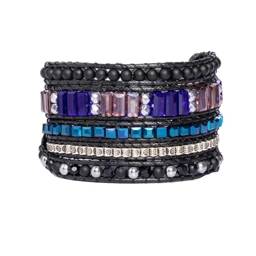 YGLINE Natural Stone Wrap Bracelet for Women Boho Bracelets Healing Crystal Beaded Bracelet Adjustable 3/5 Wraps Bracelet Handmade Birthday Gifts for Women - color: blue