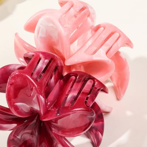 Flower Hair Clips for Women Girls Claw Clips Set Ginger-Yellow Plumeria with Marble Design Barrettes Summer Hair Clip Fashion Hair Styling Accessories for Thick Thin Hair(3Pcs:1Large 2Small) - color: Ginger-Yellow
