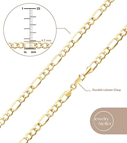 Jewelry Atelier Gold Chain Necklace Collection - 14K Solid Yellow Gold Filled Figaro Chain Necklaces for Women and Men with Different Sizes (2.8mm, 3.7mm, 4.7mm, 5.6mm) - style: 4.7mm width