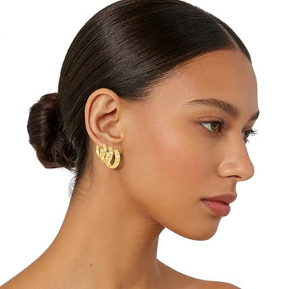 Love Friendship Hoop Earrings Set for Women 18K Gold and Silver Stainless Steel with Cubic Zirconia Stones Jewelry - style: SET-2-