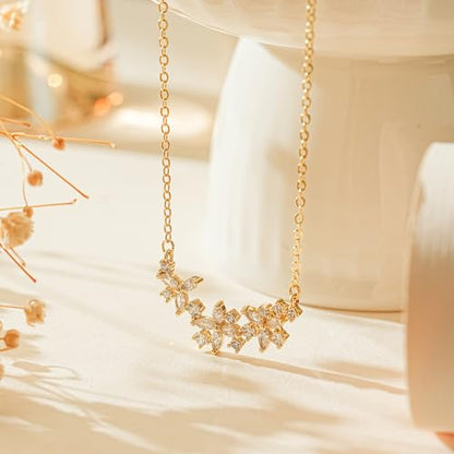 Gold Necklace for Women, Dainty 14K Gold Plated Pendant Necklaces for Women Trendy Simple Choker Chain Cubic Zirconia Circle/Interlocking/Sun/Pearl Necklace Fashion Jewelry Charm Gifts - color: CZ Flower-2