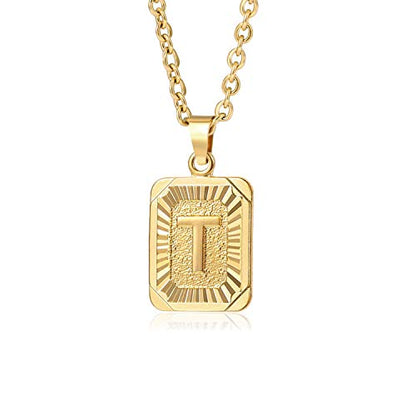 Glimmerst Initial Pendant Necklace 18K Gold Plated Stainless Steel Letter Necklace Personalizd Name Necklace for Women - style: Gold T